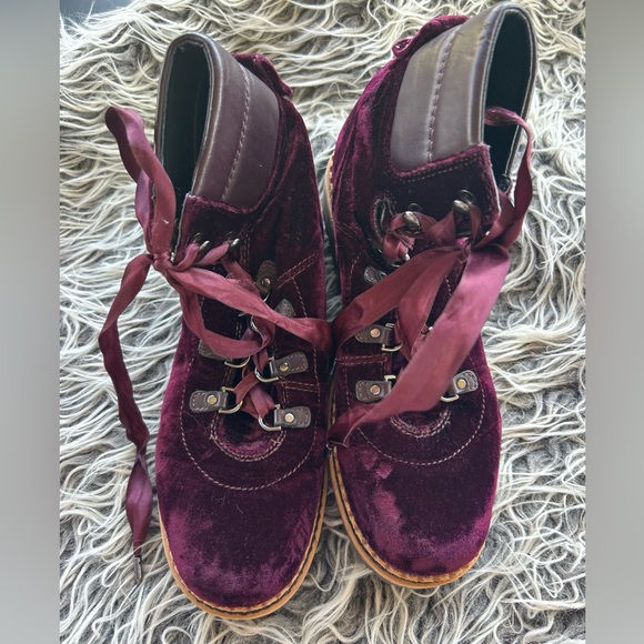 Sam Edelman Womens Velvet Round Toe Ribbon Lace Up Combat Boots Purple Size 7.5 - Picture 1 of 7